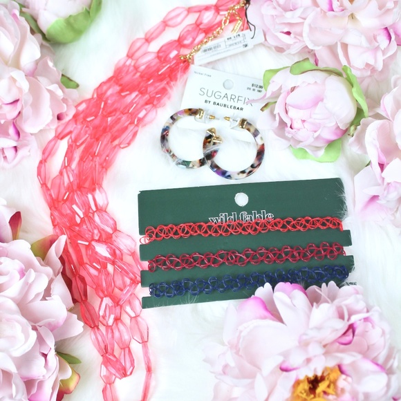 BaubleBar Jewelry - Necklace, 3 chockers , and hoop earrings NWT
